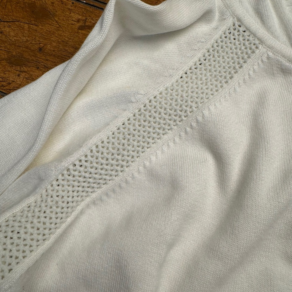 Eddie Bauer White Cotton Knit Zip Up Hoodie Sweater Women's M Mesh Detail - Picture 6 of 7